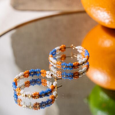 Creole earrings - Fiore: orange/blue/white