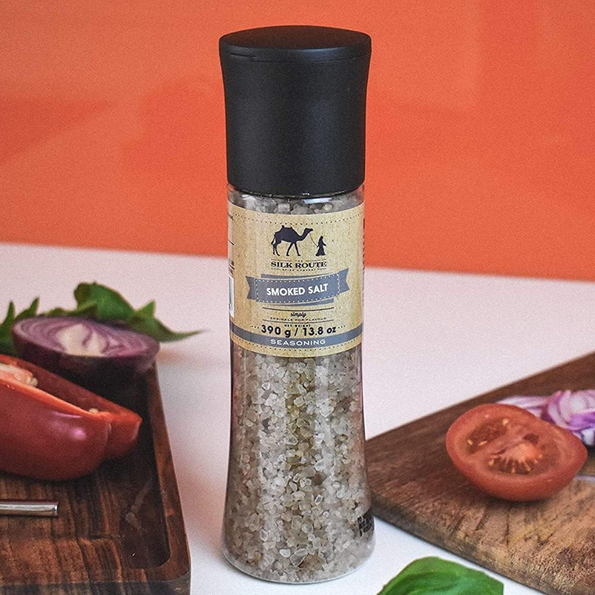 Giant Smoked Salt Grinder by Silk Route Spice Company  - 390g Smoked Salt Crystals