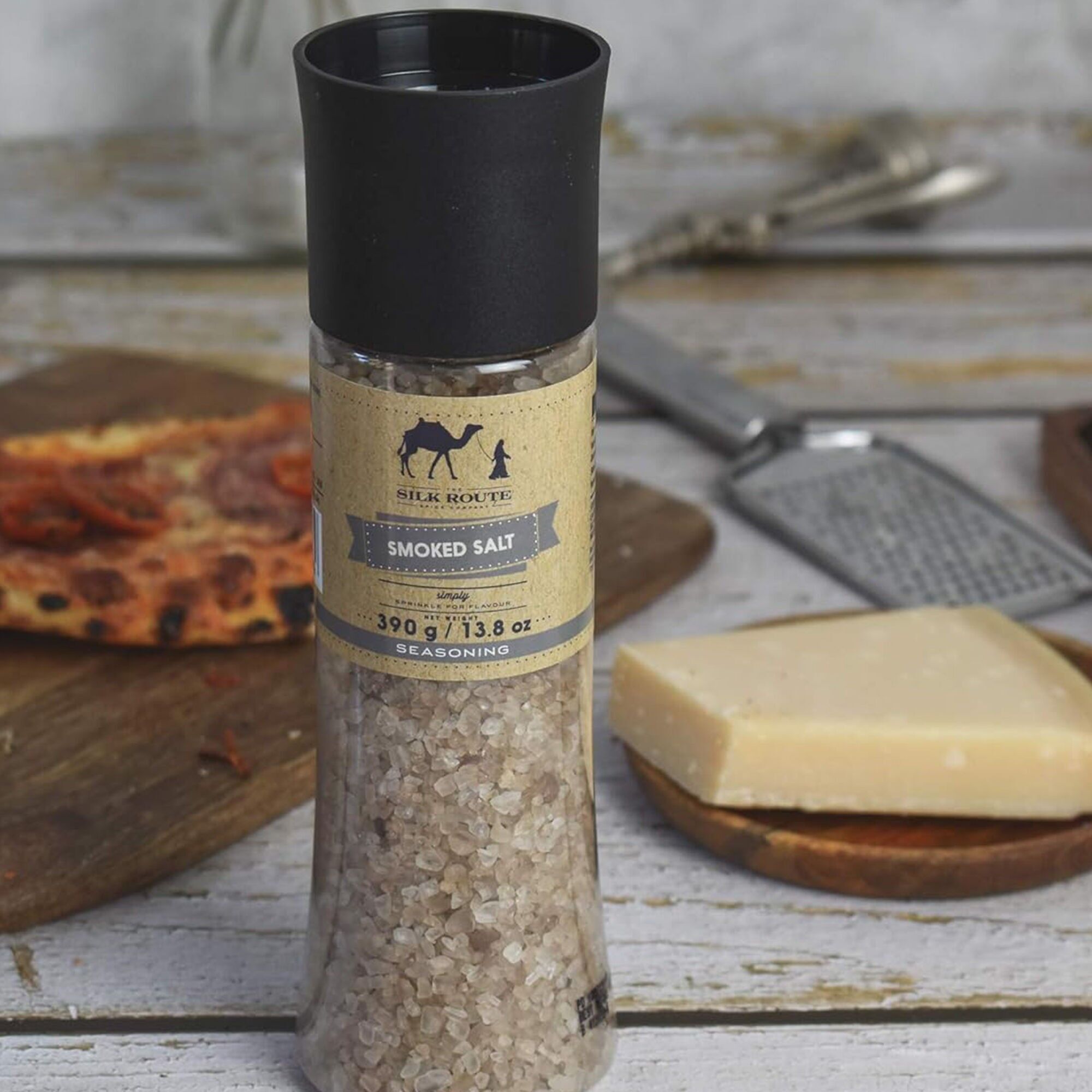 Giant Smoked Salt Grinder by Silk Route Spice Company  - 390g Smoked Salt Crystals