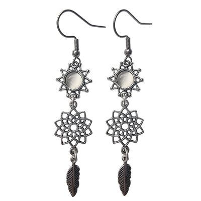 Silver Mandala and Feather Earrings