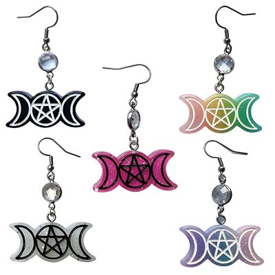 Spooky Pentagram & Crescent Moon Earrings