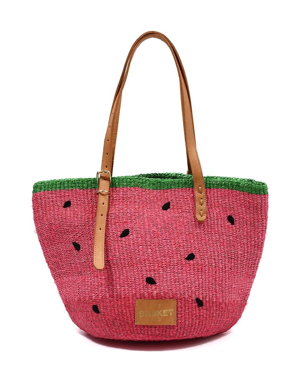 TIKITI MAJI: Borsa tote in sisal con anguria