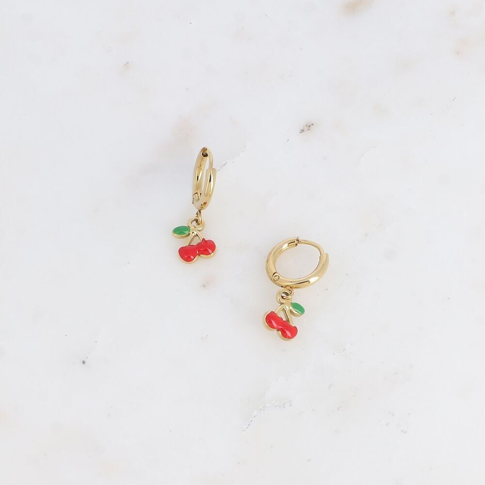 Creolen – Miniring mit Emaille-Kirsche