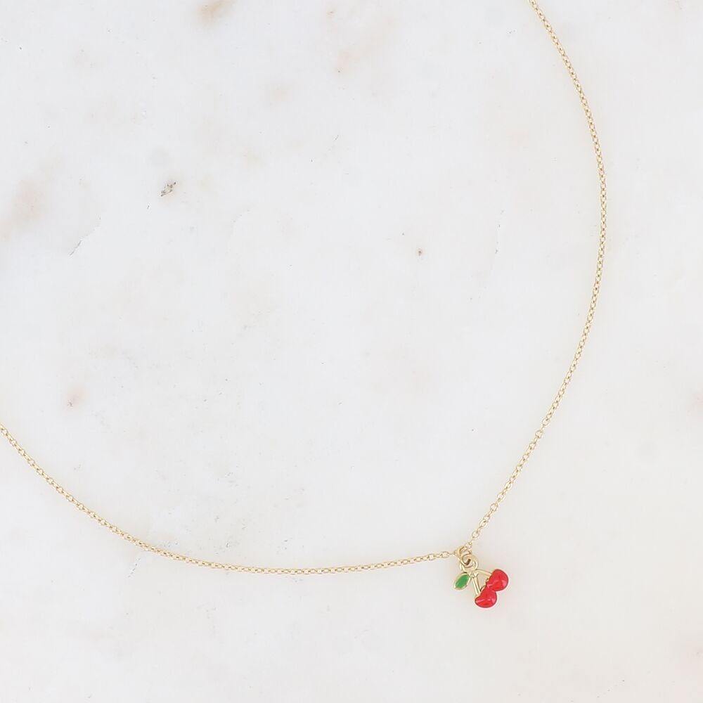 Halskette – kleiner emaillierter Kirschanhänger