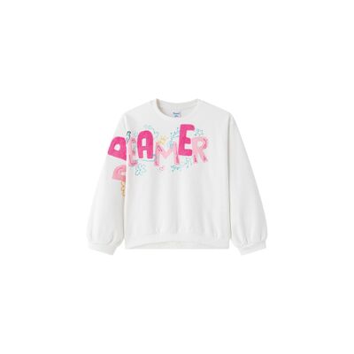 Sweat-shirt à manches longues en tricot brossé pour fille