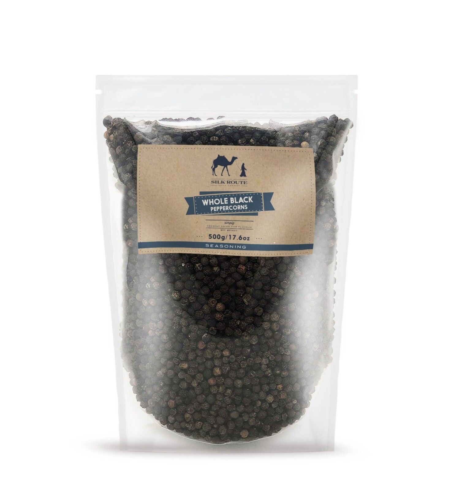 Sachet refermable de grains de poivre noir entiers de Silk Route Spice Company - 500 g de grains de poivre noir entiers