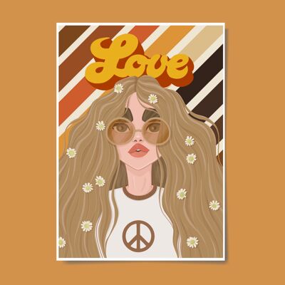Stampa artistica da parete Peace & Love in stile retrò anni '70