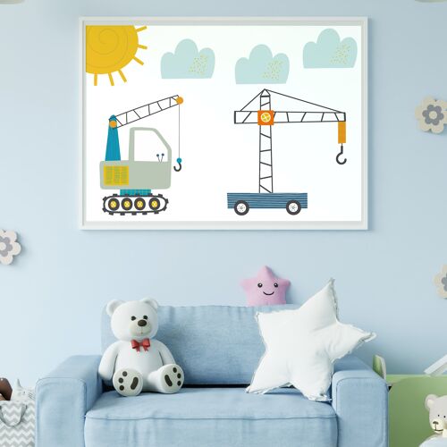 Building site nursery print: Cranes