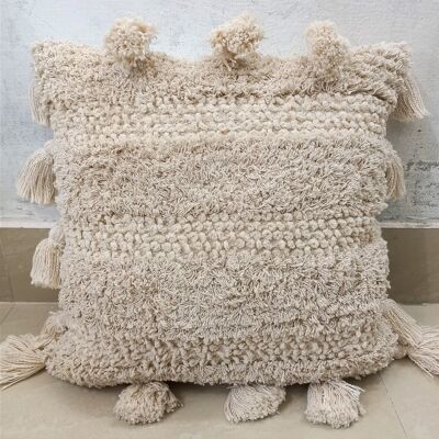 Funda de cojín de alfombra rústica de lana tejida a mano decorativa