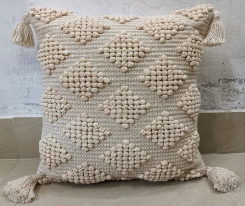 Ivory Diamond Pattern Handwoven Square Cotton Cushion Cover
