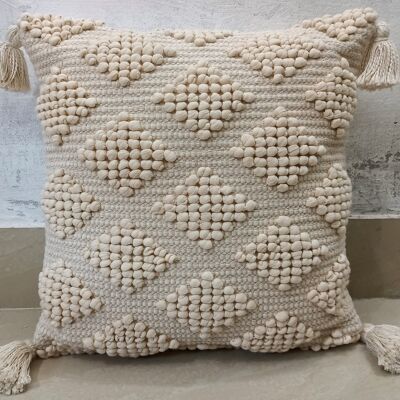Ivory Diamond Pattern Handwoven Square Cotton Cushion Cover