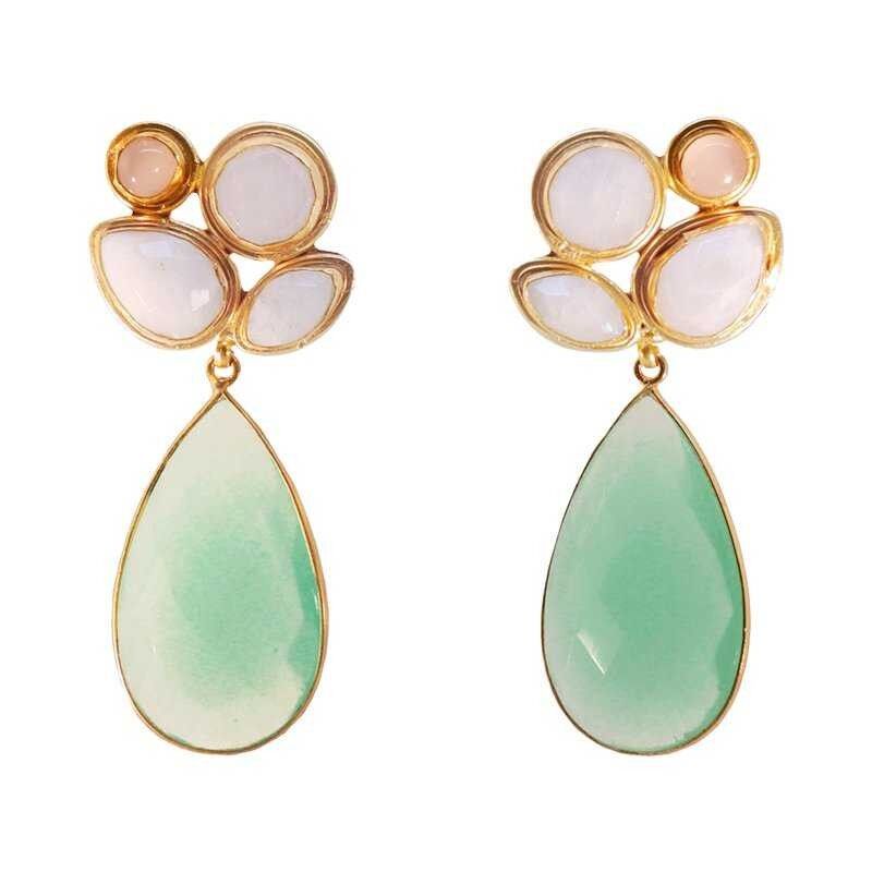 Orecchini Paraiso Rosa chiaro, Pietra di Luna e Verde acqua