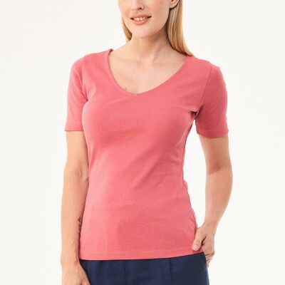 Camiseta canalé algodón orgánico cuello pico