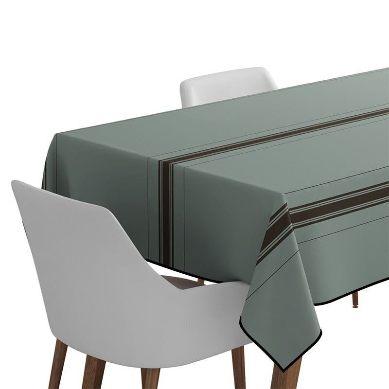 Tovaglia di lino bianco verde con righe nere - Beaurivage Vert de Gris