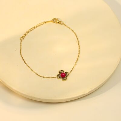 Bracelet Doré Trèfle Avec Pierre Rose
