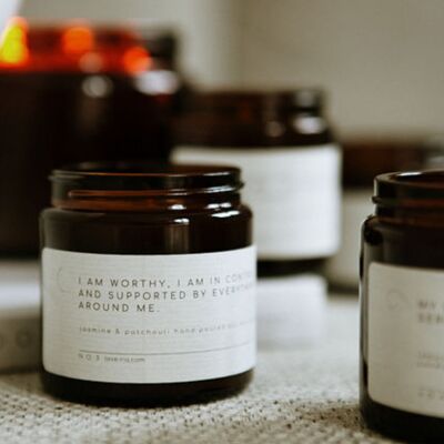 Jasmine & Patchouli Soy Hand Poured Candle - Affirmation Jar Candles (180ml)