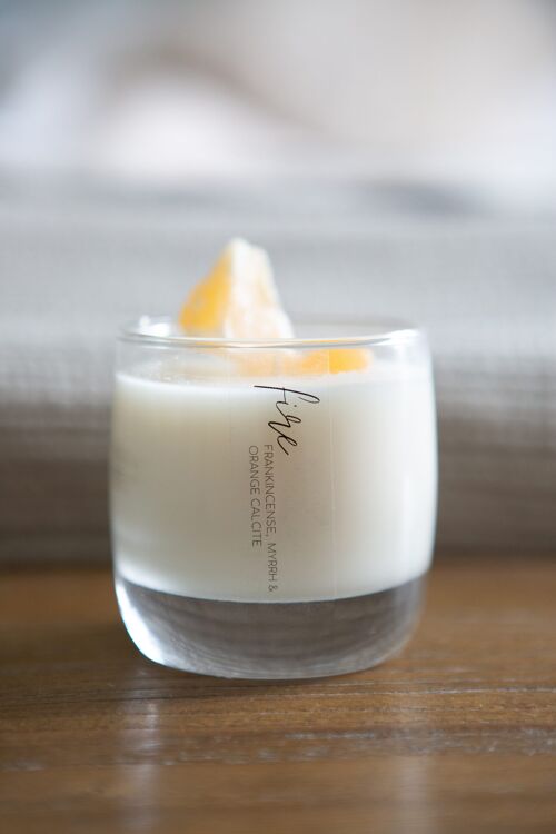 Frankincense & Myrrh with Orange Calcite Crystal Infused Candle