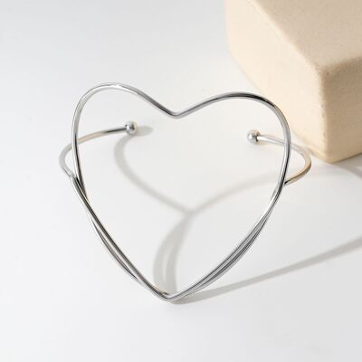 Bracelet Jonc Gros Cœur En Fil Argenté