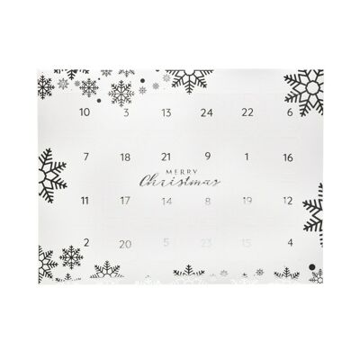 Calendario de cuenta regresiva de Adviento de 24 puertas con copos de nieve en color plateado metalizado para rellenarlo usted mismo