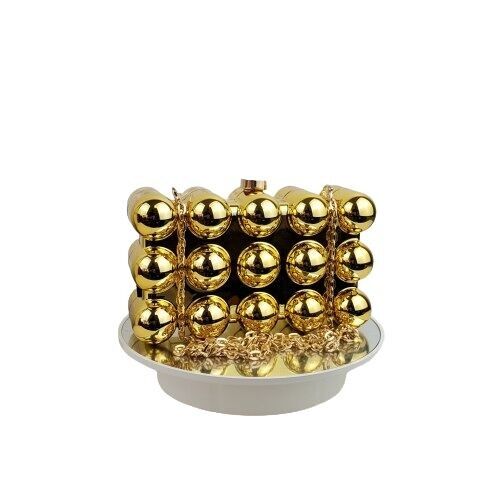 Bubble Partytasche, Abendtasche gold silbrig Dinnertasche, Hochzeitstasche mit langem Kettenriemen