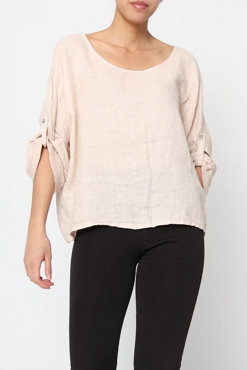 Blusa in lino con scollo tondo maniche 3/4 RIF. 1060