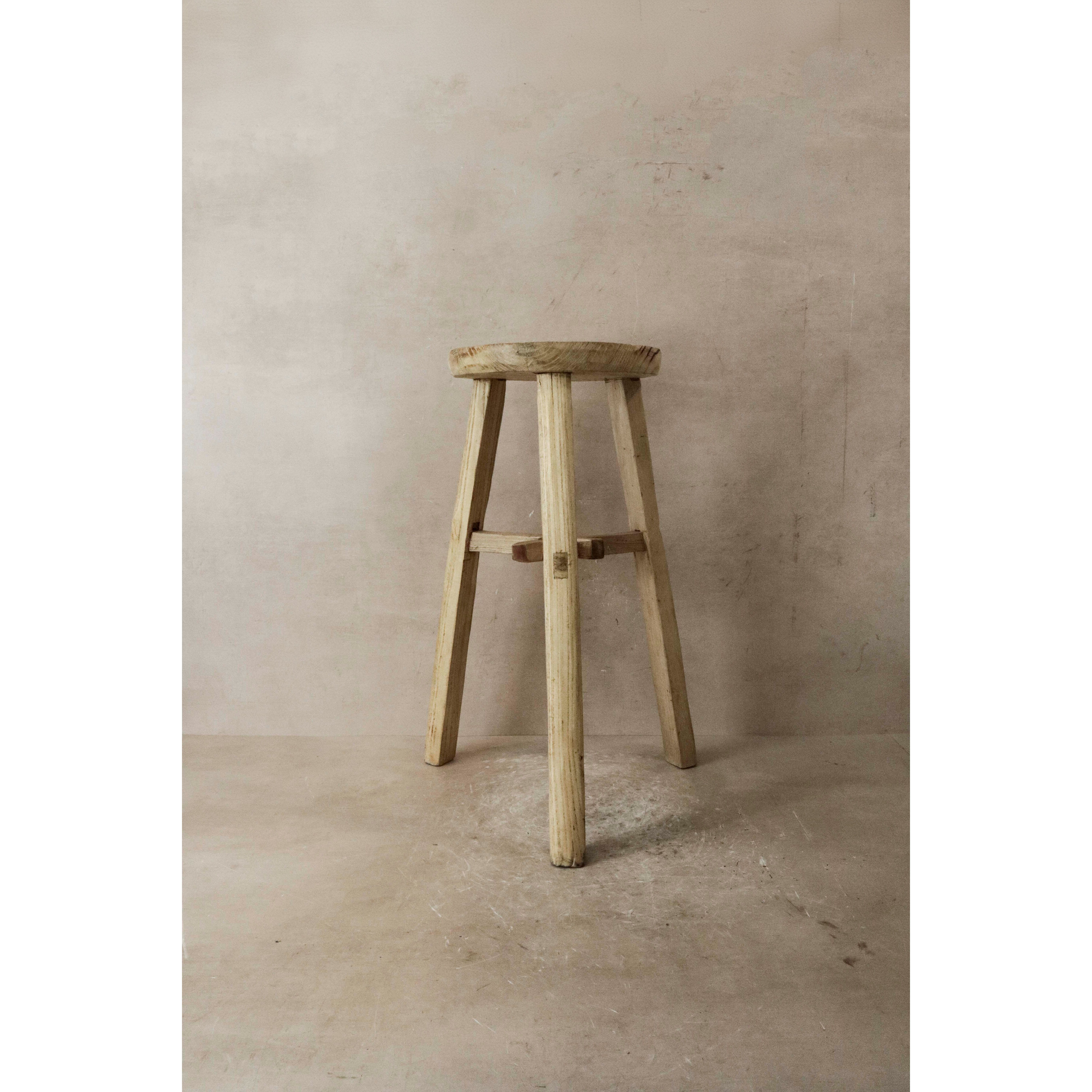 Tabouret rustique vintage en bois d'orme - Rond - N° 37