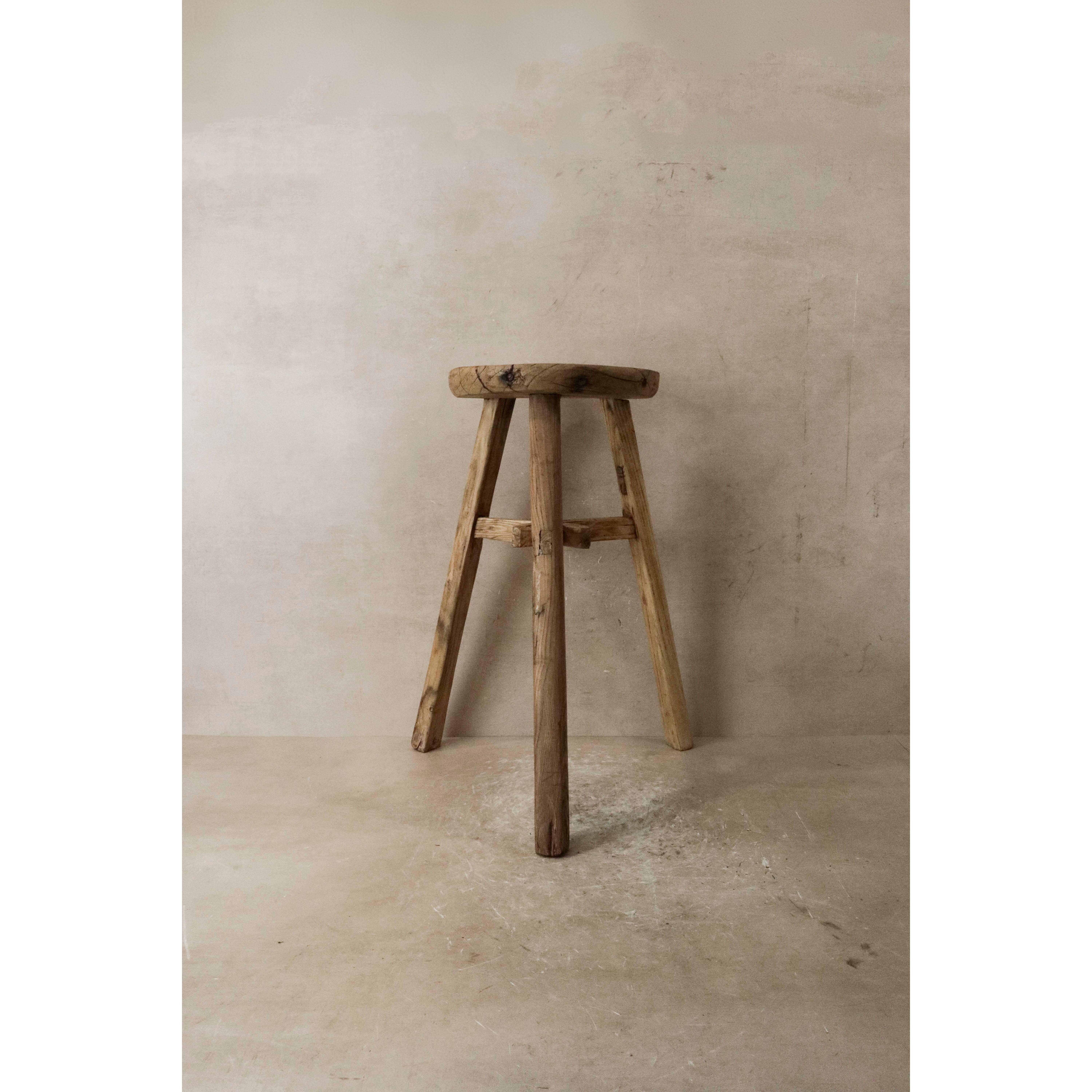 Tabouret rustique vintage en bois d'orme - Rond - N° 38