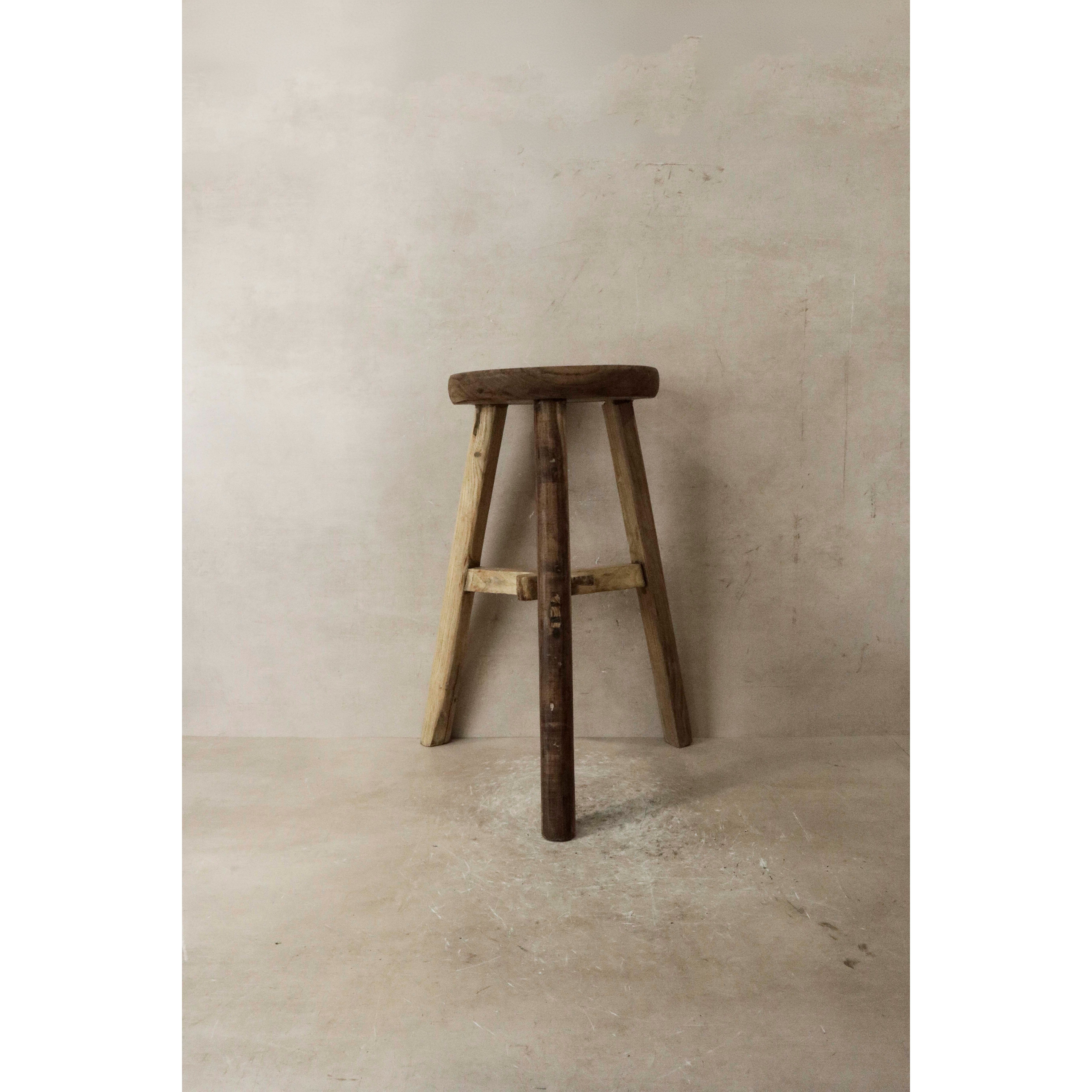 Tabouret rustique vintage en bois d'orme - Rond - N° 39
