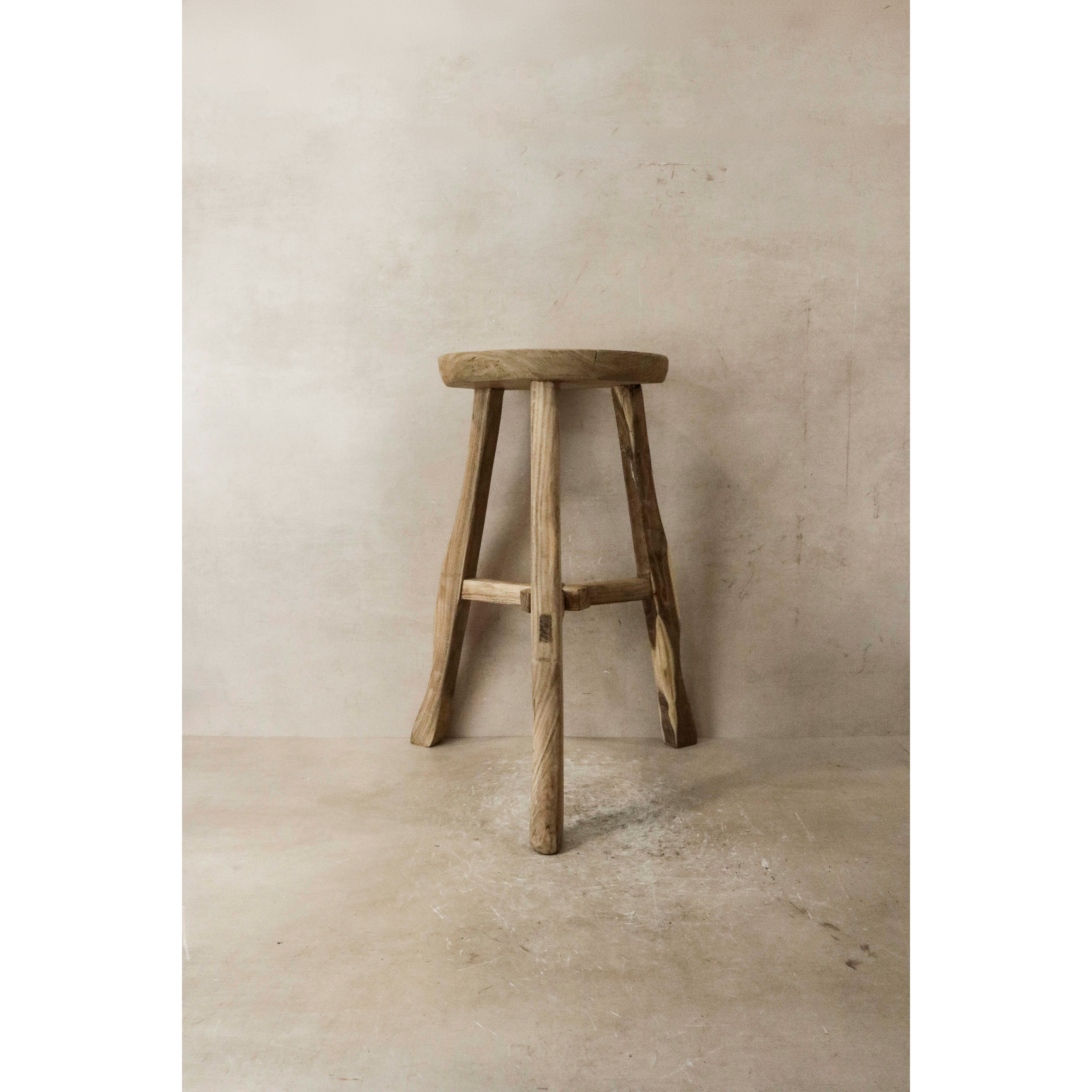 Tabouret rustique vintage en bois d'orme - Rond - N° 40
