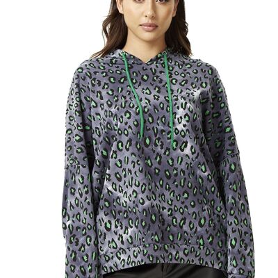 Liquorish Green Animal Print Hoodie Sweatshirt in Grey