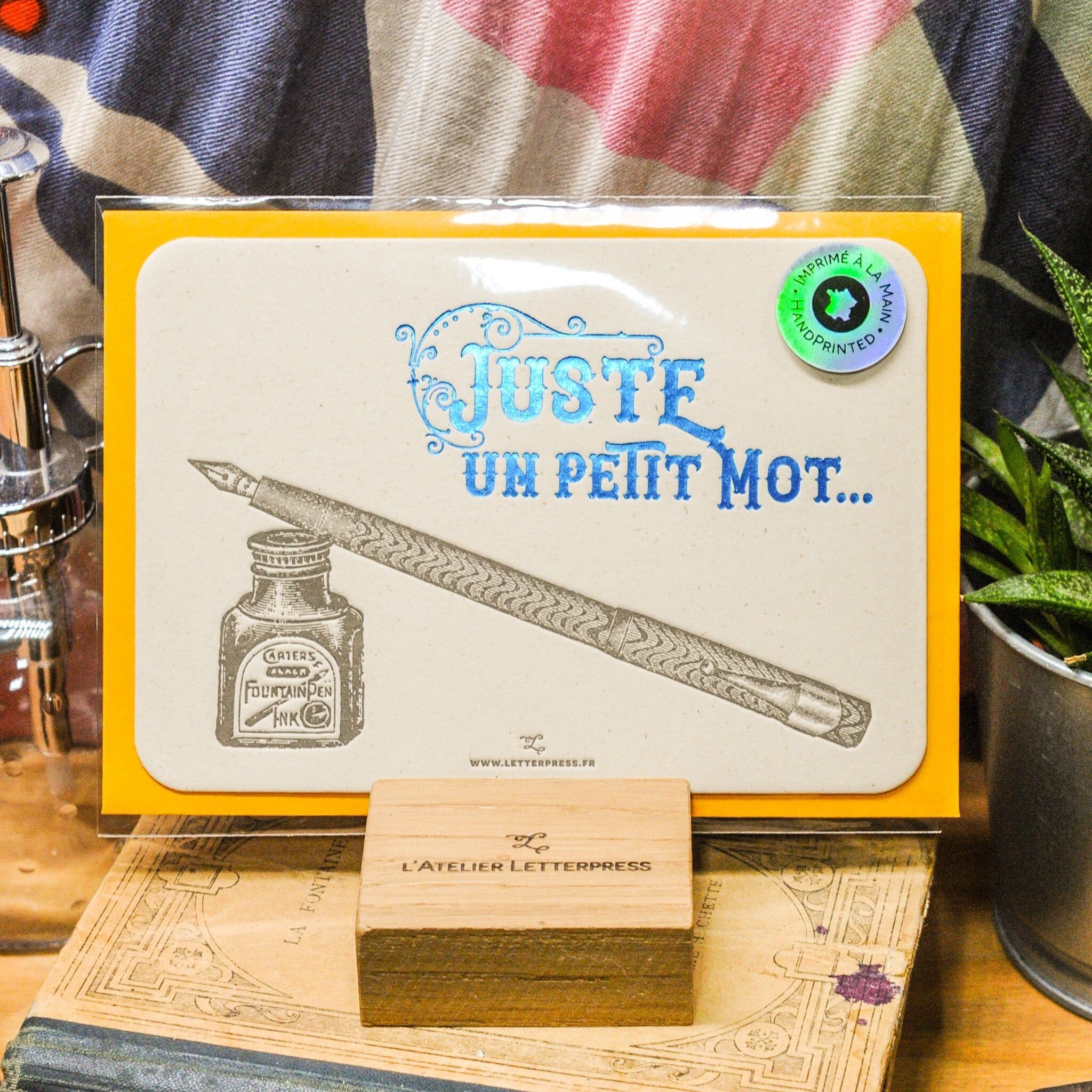 Letterpress-Stiftkarte „Just a Little Word“, blau (mit Umschlag), A6, Vintage, dickes Recyclingpapier