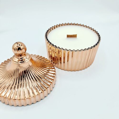 Large vintage boutique crackling wick candle, rose gold, available in 22 scents