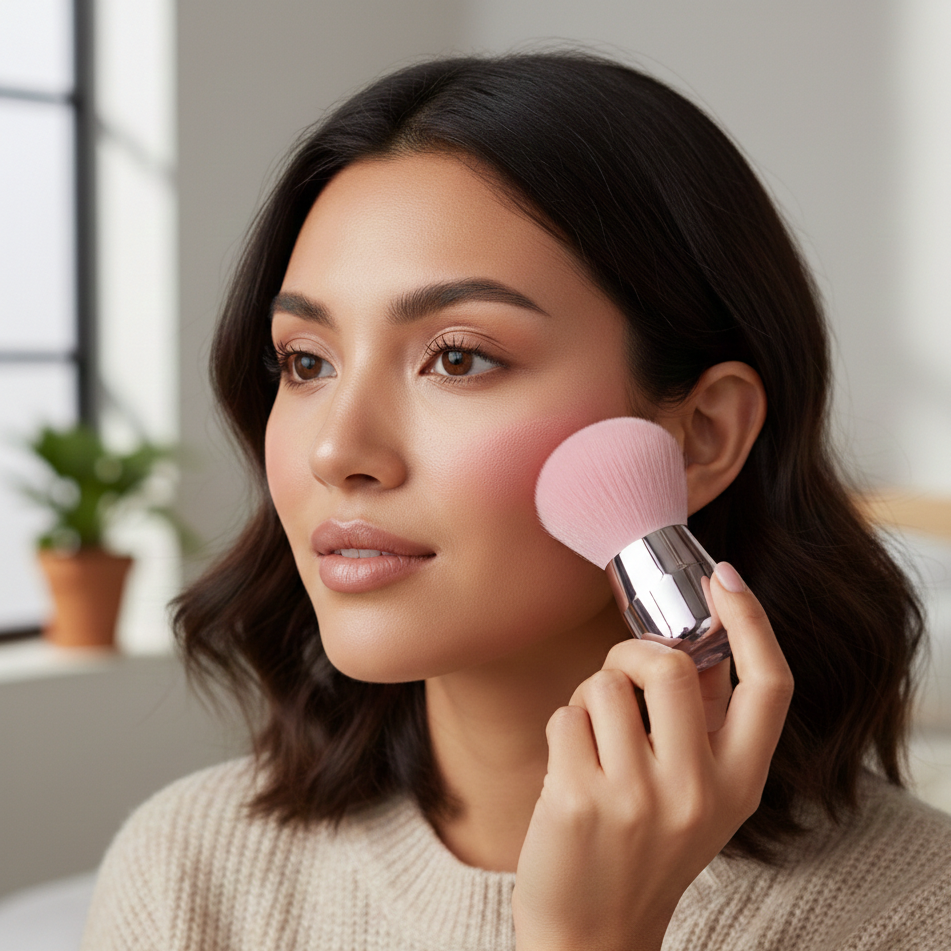 Brocha de maquillaje Kabuki YOSMO - Rosa - Brocha grande para rostro y cuerpo para polvos, bronceador y base de maquillaje.
