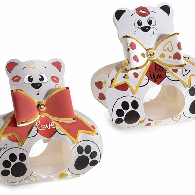 Boîtes malles en papier ours en peluche avec fenêtre et motif nœud 14zero3