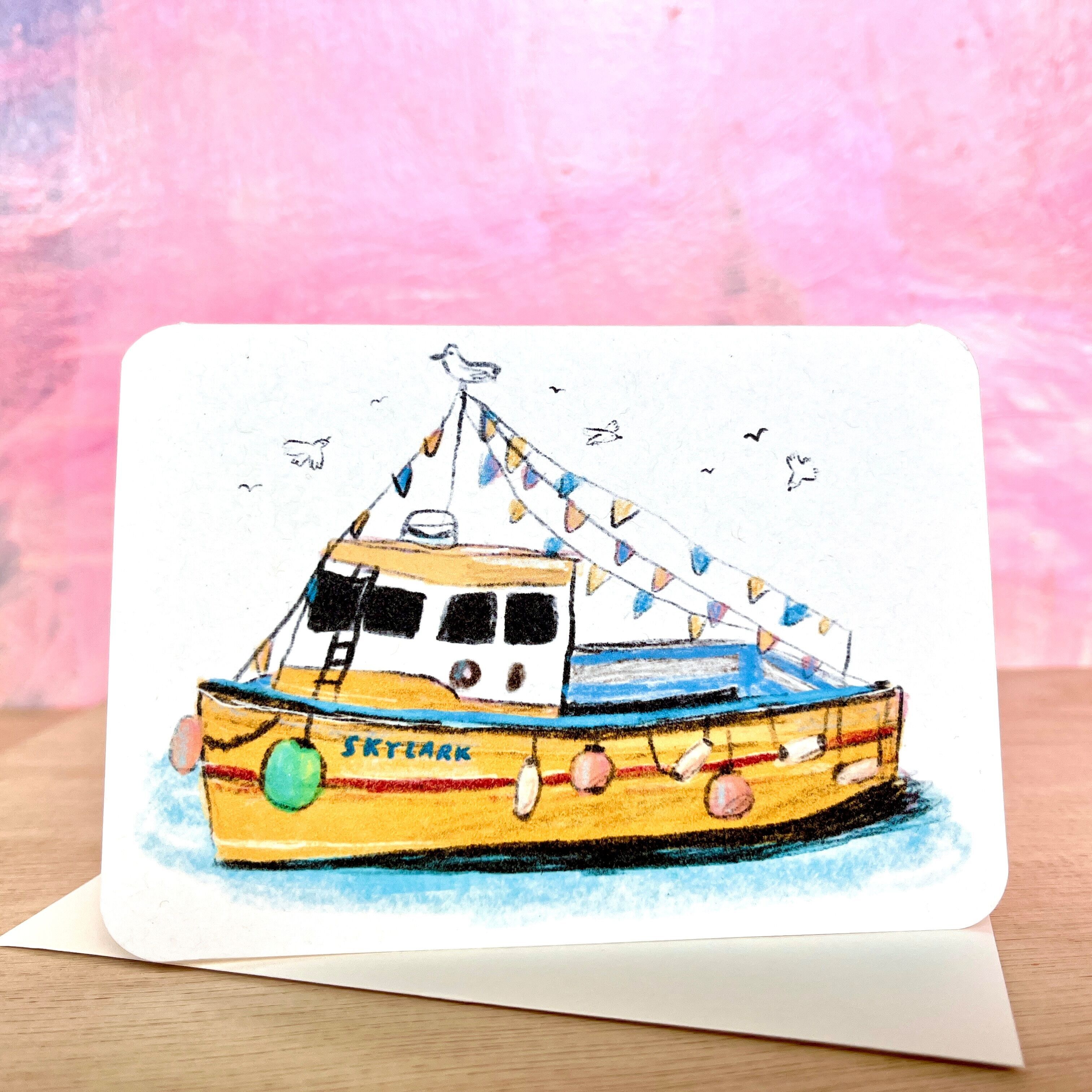 Kleines Fischerboot am Meer Karte