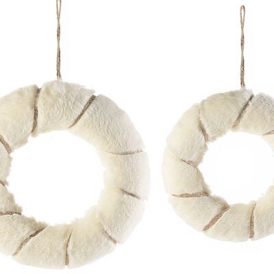 Guirnaldas navideñas de suave piel ecológica blanca con decoración con purpurina dorada en un juego de 2 piezas