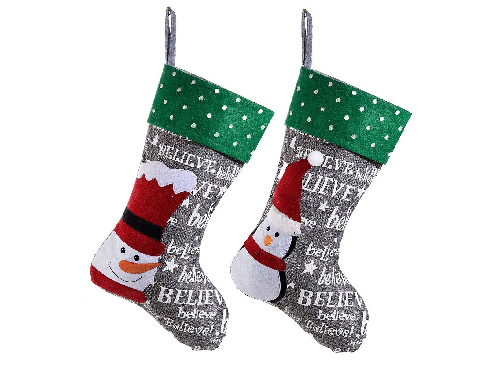 Hanging Christmas Stockings with Snowman and Penguin Print