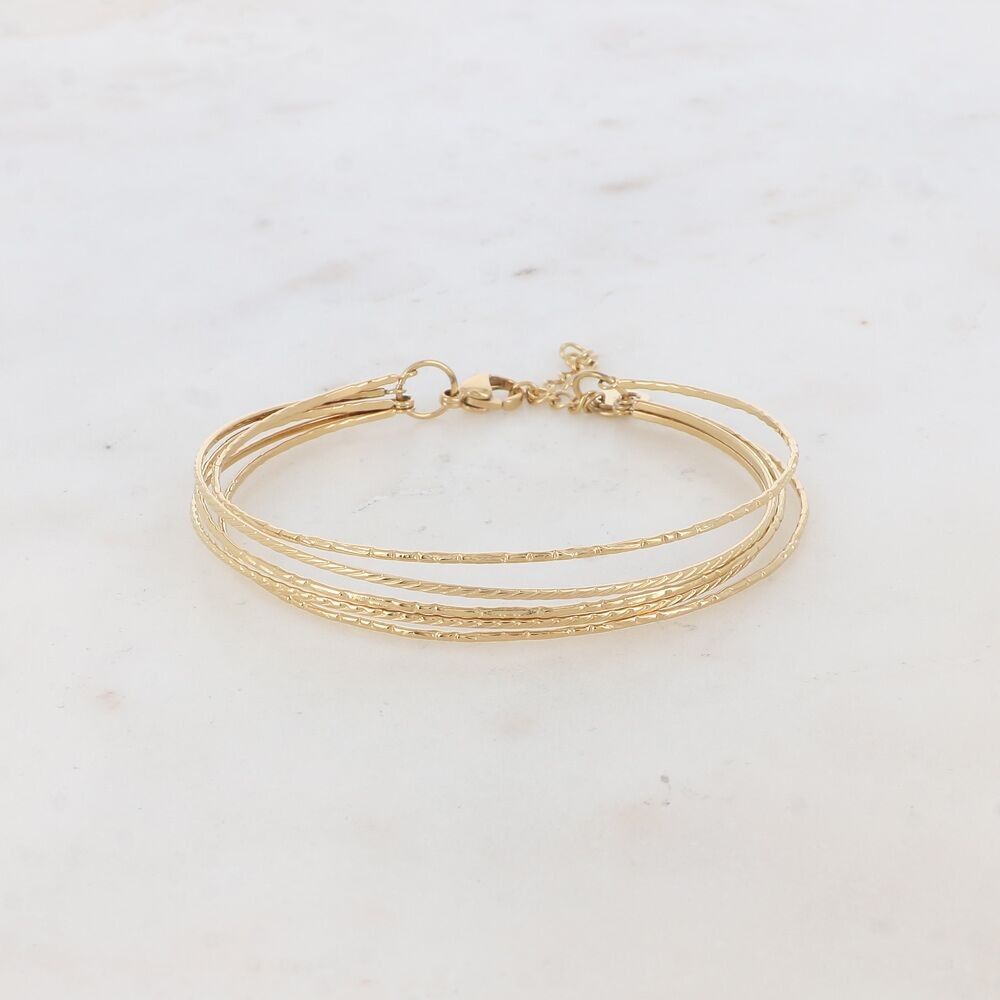 Bracciale - 5 anelli in acciaio inox, coste diritte e seghettate