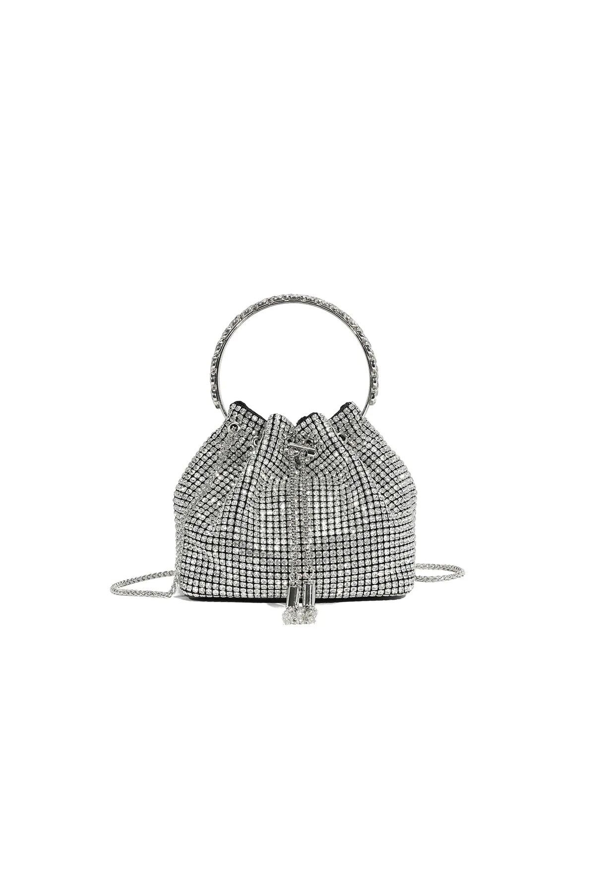 Borsa da sera in maglia di cristallo argentato