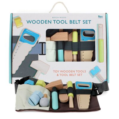 Wooden tools and tool belt playset