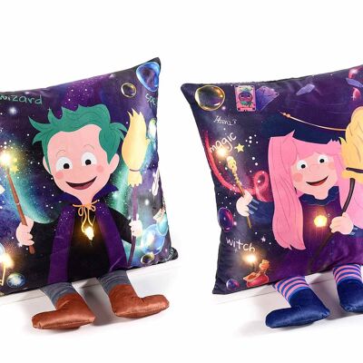 Cuscini bimbi halloween con strega e maghetto gambelunghe e luci design 14zero3 "MagicalKids"