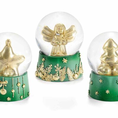 Palle a neve con decori ad angelo, stella ed albero di natale su base in resina colorata