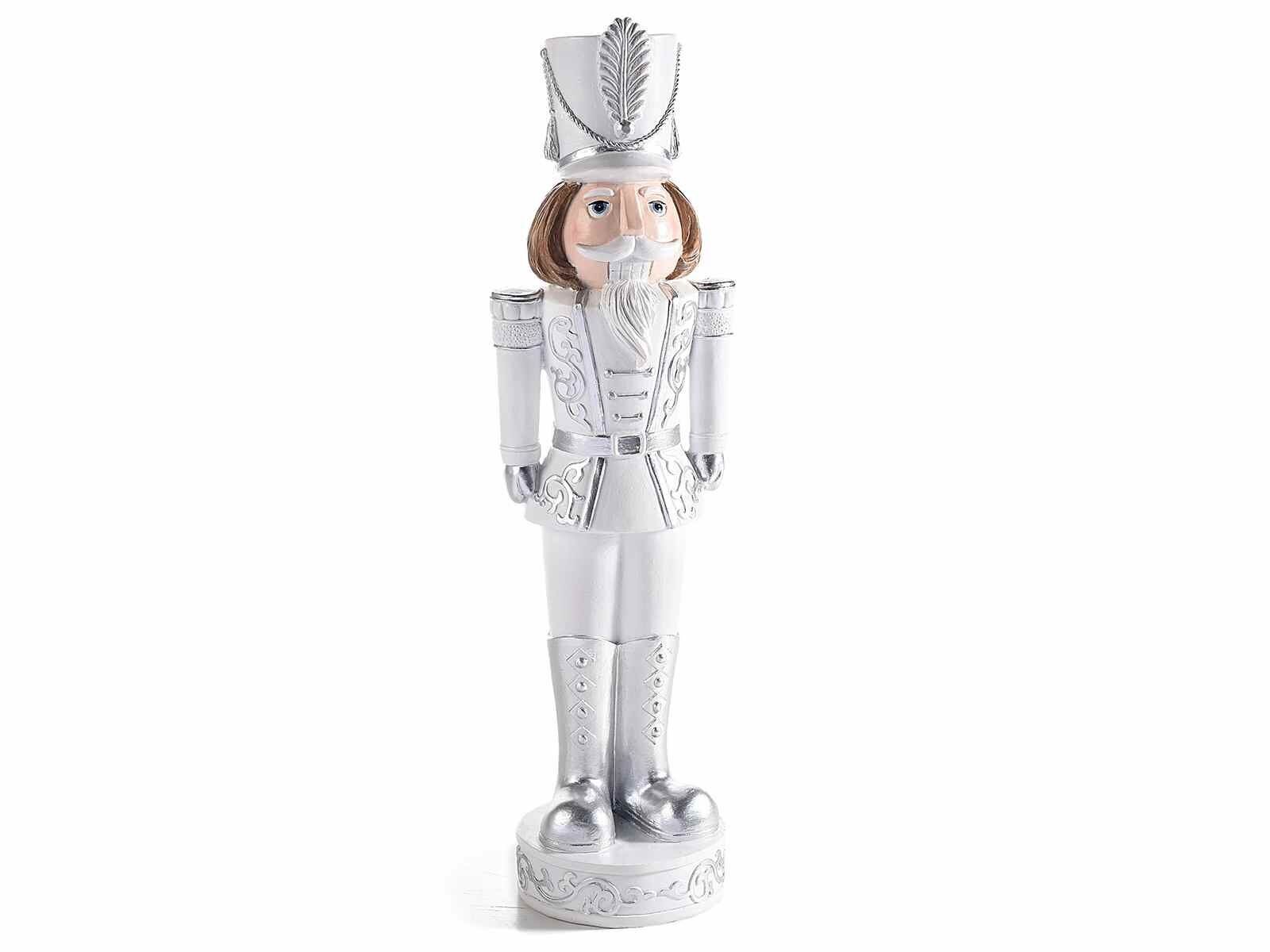 Soldati natalizi "Schiaccianoci"in resina color bianco con dettagli argento da appoggiare