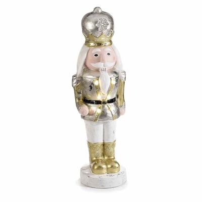 Personnages Casse-Noisette en résine blanche et dorée avec lumières LED