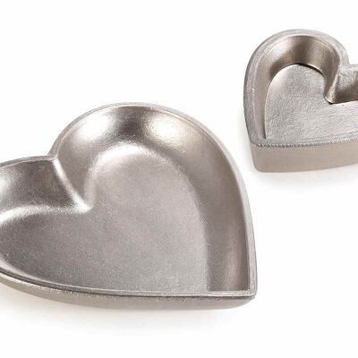 Vassoi a cuore in legno color champagne in set da 2 pezzi