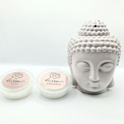 Light Grey Traditional Buddha Head Oil Burner + 2 Complimentary Wax Melts AVAILABLE IN 22 SCENTS