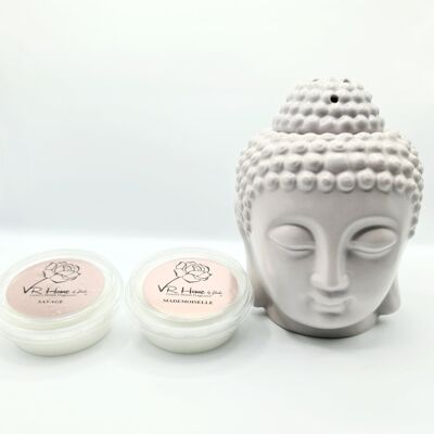 Light Grey Traditional Buddha Head Oil Burner + 2 Complimentary Wax Melts AVAILABLE IN 22 SCENTS