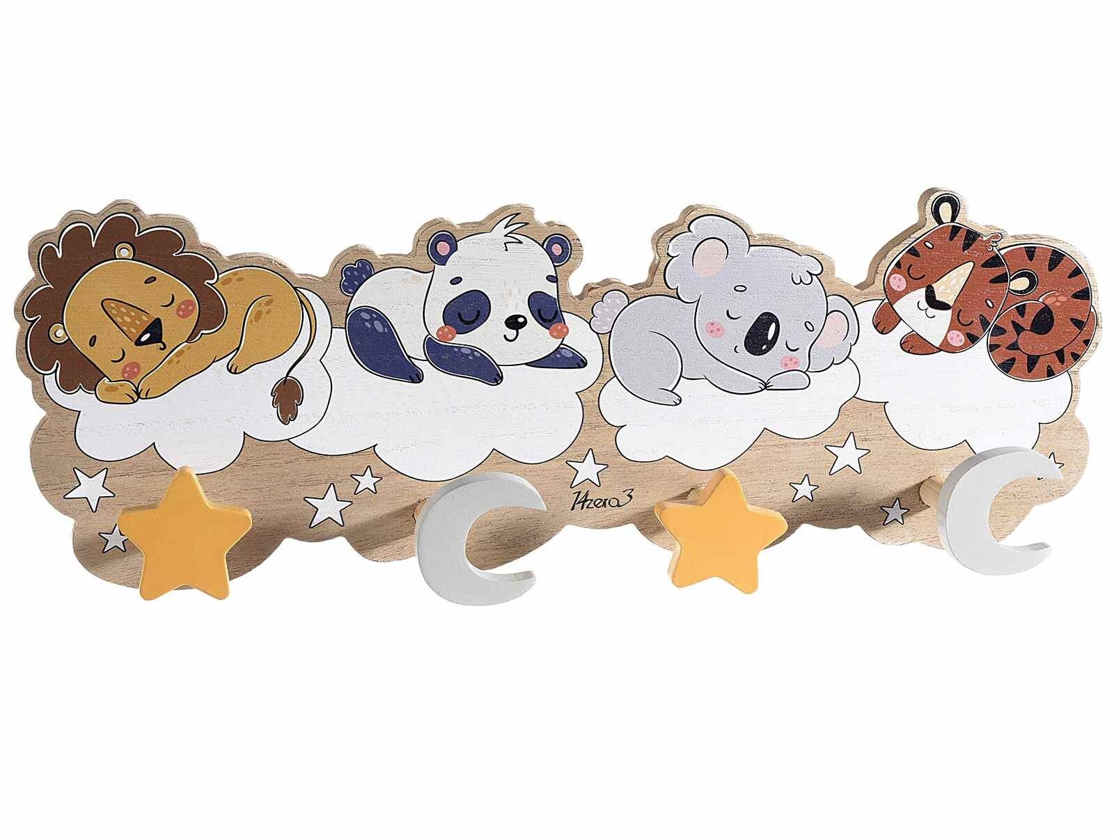 Appendiabiti per bimbi in legno da muro con 4 ganci stelle / lune decorazione "DreamKind" 14zero3