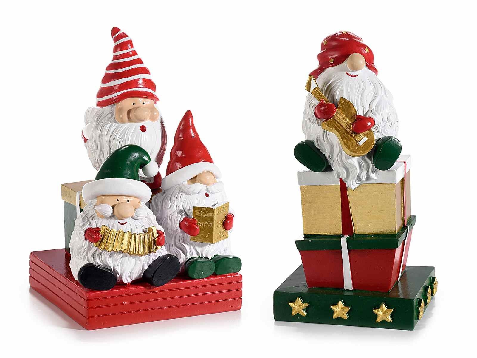 Weihnachtskerzenhalter mit Zwergen aus farbigem und goldenem Harz