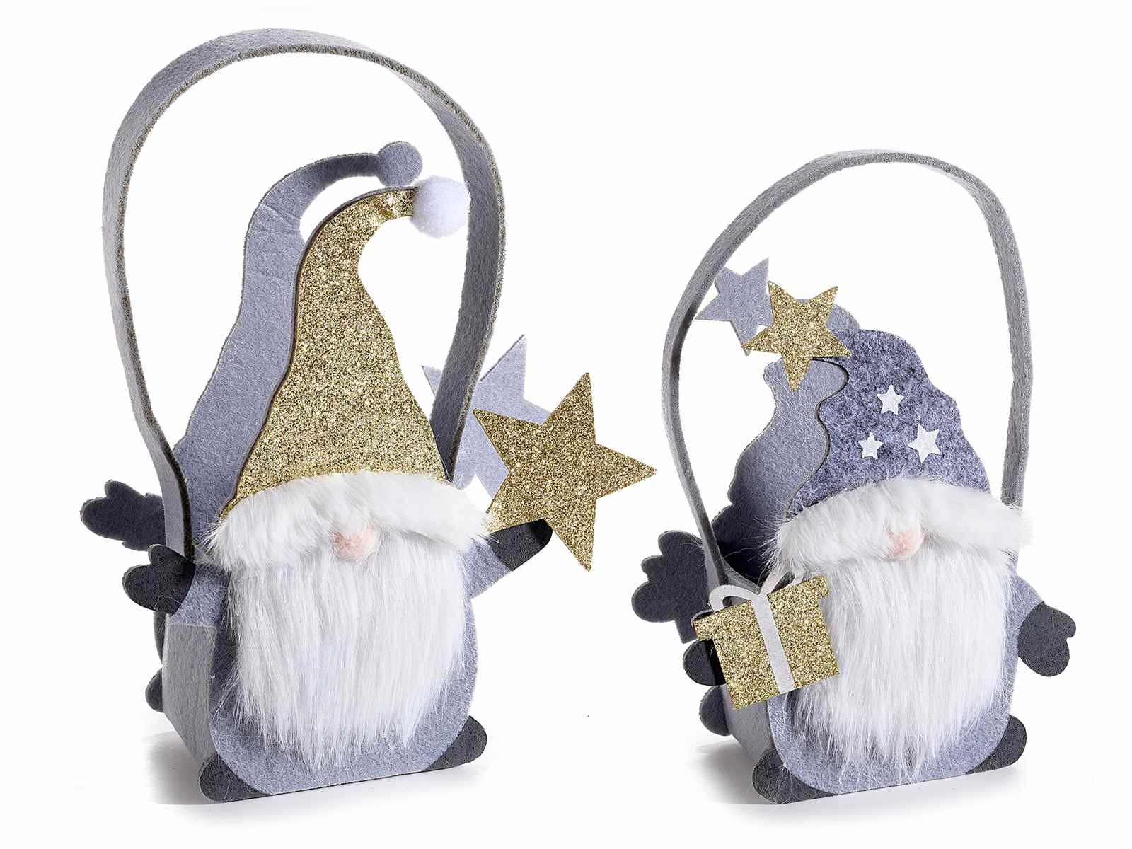 Weihnachtszwergtaschen aus Stoff im „Star Gnome“-Design mit goldenen Glitzerdetails, Design 14zero3